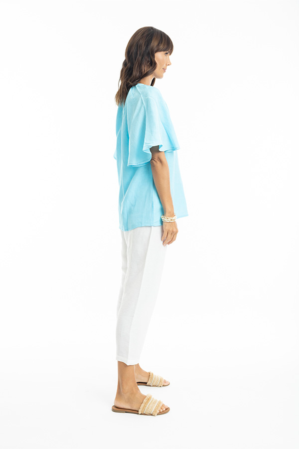 Escape Linen Chinese Collar Wide Sleeved Top - Image 2